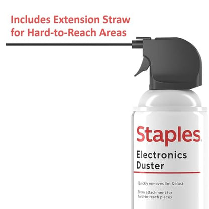 Staples Compressed Air Duster – 10 oz. Can for Electronics, Keyboards & Office Devices | Blasts away dust and debris from laptops, vents, and hard-to-reach office equipment.