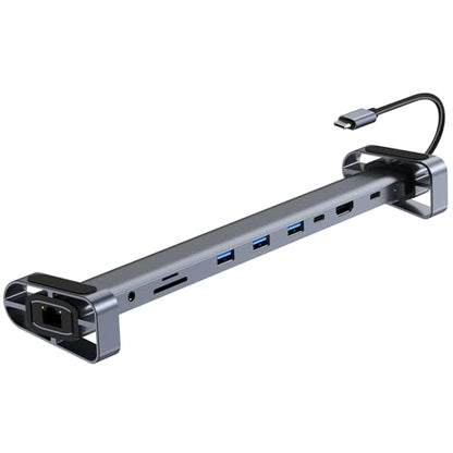 10-in-1 USB-C Laptop Docking Station with Adjustable Stand, 100W Power Delivery, 4K HDMI, Gigabit Ethernet, SD/TF Card Reader, 3 USB 3.0 Ports (Silver)