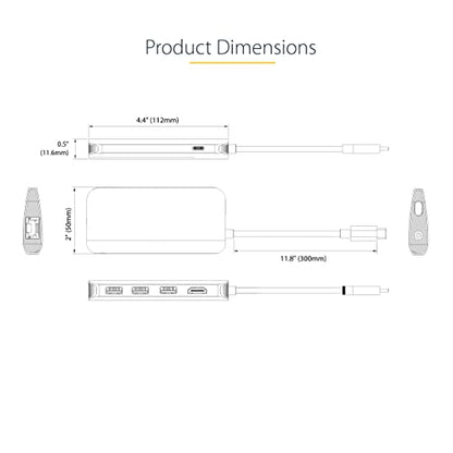 StarTech 6-in-1 USB-C Hub, 4K HDMI HDR10, 3X USB-A 5Gbps, GbE, 100W | USB 5Gbps hub, 100W laptop charging, Cable management, Shared USB-C power and USB 2.0 data, macOS iPadOS Linux ChromeOS - style: 6-IN-1
