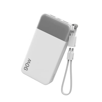 NOBIS Portable Charger 20000mAh 90W Power Bank w/Detachable Cable | 2C+2A USB-C Fast Charging Battery Pack with LED Display,Battery Bank for Laptops, Tablets, Phones and Steam Deck - color: White