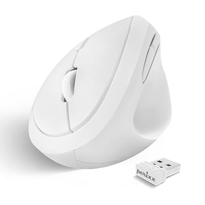 Perixx PERIMICE-719W Wireless Portable Vertical Mouse - Silent Clicks - Right-Handed Design - White - style: Wireless White