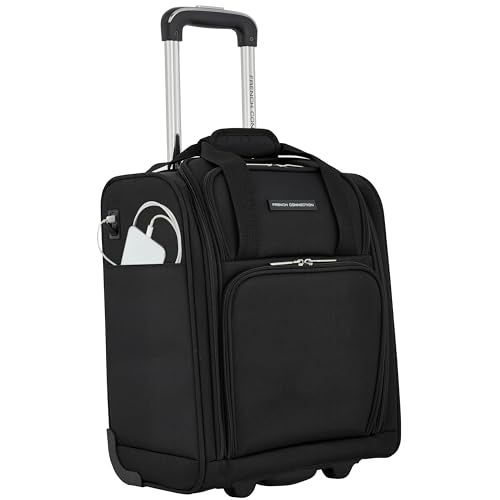 French Connection 16" Underseat Carry-On Luggage with USB/USB-C Ports, Black - color: Black