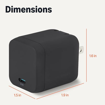 Amazon Basics 65W Fast Charging USB-C GaN Wall Charger, 1-Port PD 3.1, Compact with Foldable Plug for Laptops, Tablets, Phones, Black - color: Black, style: 65 W One Port