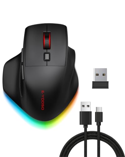 E-YOOSO X54 Rechargeable Ergonomic Wireless Bluetooth Wired Mouse,1000mAH Big Battery,12800 DPI,M/Large Hand,Quiet Clicks,RGB Lights,Mice for Laptop/Computer/PC/MacBook/Chromebook/Office/Gaming