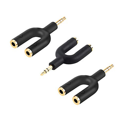 CableCreation 3-Pack Headphone Splitter Adapter, Aux Stereo Y Jack Splitter Adaptor, 3.5mm Male to 2 Port 3.5mm Female Adaptor for Headset, Earphone, iPhone, iPad, Tablets, MP3 Players, Car Stereos - size: 3-Pack, style: Splitter Adapter