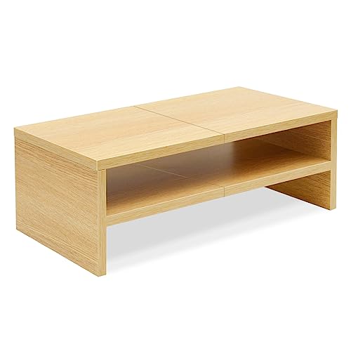 TEAMIX 20 inch Monitor Riser Stand - 2 Tiers, Wood Desktop Bookshelf, Maple | Laptop/PC/Printer/Keyboard Storage, Ergonomic Design, 15mm thick Sturdy Wood Boards, TV Stand, Home Office Desk Accessories - color: Natural Maple, size: 20 x 9.5 x 6.7 inches