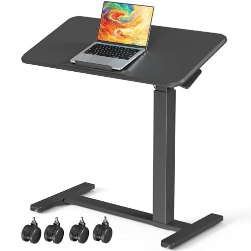 Mobile Standing Desk, Left/Right Rolling Bedside Table | 90° Foldable Laptop Desk with Wheels, Height Adjustable Portable Computer Cart for Hospital Home Use, Black - color: Black