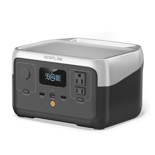EF ECOFLOW Portable Power Station RIVER 2, 256Wh LiFePO4 Battery/ 1 Hour Fast Charging, 2 Up to 600W AC Outlets, Solar Generator (Solar Panel Optional) for Outdoor Camping/RVs/Home Use | 1 Hr Fast Charging, LiFePO4 Battery,Up to 600W Solar Generator for O