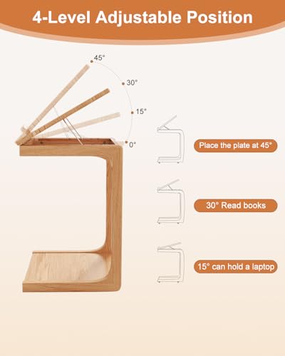 AQIMUELE Wooden C-Shaped End Table,Couch Table with Adjustable Desktop,Small Rolling Side Table with 2 Lockable Wheels,Small End Table for Couch, Living Room,Bedroom (Natural) - color: Natural, size: 15.6"D x 15.7"W x 24.8"H, style: Modern 2 Tier