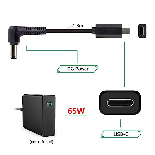 chenyang USB C to DC 6.0x1.4mm Power PD 65W Charge Cable for Laptop Notebook - color: Black 65W 6.0x1.4MM