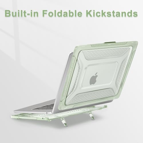 MOSISO Compatible with MacBook Air 15 inch Case M5 M4 M3 M2, Sage Green | 2 in 1 Kit Honeycomb Shockproof Heavy Duty TPU Bumper Hard Case with Fold Kickstand for A3241 A3114 A2941 2026-2023 - color: Sage Green