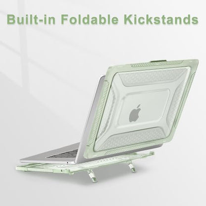MOSISO Compatible with MacBook Air 15 inch Case M5 M4 M3 M2, Sage Green | 2 in 1 Kit Honeycomb Shockproof Heavy Duty TPU Bumper Hard Case with Fold Kickstand for A3241 A3114 A2941 2026-2023 - color: Sage Green