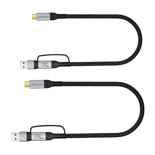 Short USB Cables 2PACK（1FT+1FT） USB a to USB c Cable Multi Functional 2in1,20Gbps High Speed Data Transfer,4K@60Hz UHD Video 5A/100W Fast Charge Cord - size: 1FT+1FT