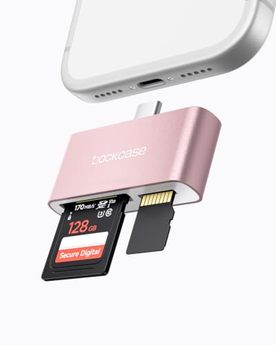 DOCKCASE USB-C SD Card Reader for iPhone 17/16/15 Series, Dual Slot USB 3.0 SD & microSD Card Adapter, Up to 170MB/s, Simultaneous Card Access for Camera, Drone, iPad Pro, MacBook & Android (Pink) - color: Pink