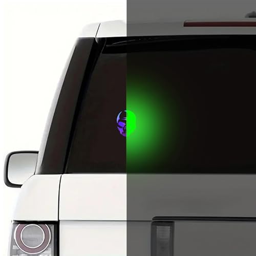 2 Pieces Fluorescent Neon Green Cross & Buddha, Skull Car Decal, Safety Religious Spiritual Stickers for SUV, Windows, Motorcycles, Skateboard Christian Night Visibility Hide Scratches (Skull A) - color: Skull a