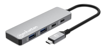 Manhattan USB-C Hub for Keyboards, Mouse, and USB Flash Drives, 4 Ports, 2 USB-A & 2 USB-C, Space Gray, Plug and Play, 10 Gbps, Aluminum