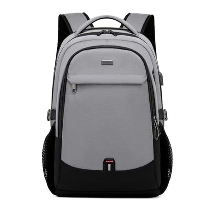 17 Inch Travel Laptop Backpack Water Resistant College Backpack for Men/Women Laptop Bag with USB Charging Port, Light Grey and Black - color: Black-d