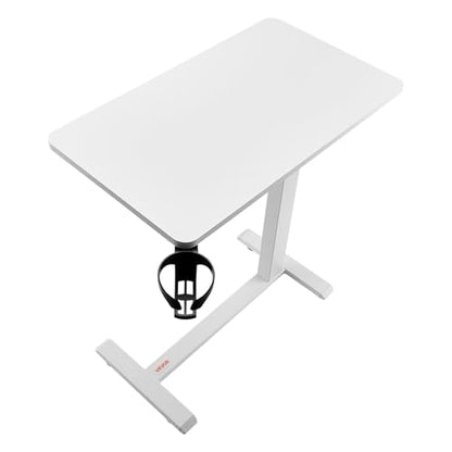 VEVOR Overbed Table, Over Bed Table with Wheels Adjustable Height, Mobile Hospital Bed Table, Rolling Laptop Desk with Fixed Top & Cup Holder, Portable Over Bed Desk for Home, Office, Study, White - color: White, style: Fixed Desktop