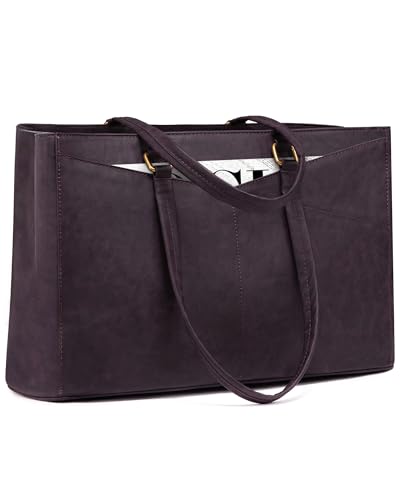 LOVEVOOK Women's Vintage Leather Work Tote, 15.6 Inch Laptop Bag, Waterproof Business Bag, Retro Purple - color: Retro Purple-laptop Bag, size: 15.6 inch