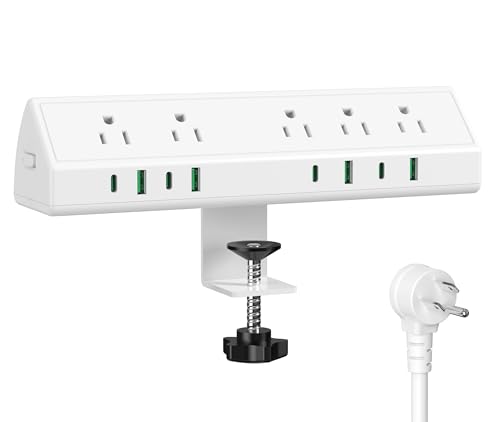 Jgstkcity Desk Clamp Power Strip USB C 45W,8 USB,15FT Cable,White | 4 USB-C,Edge Mount,1875W Extension Cord,15A Switch,ETL Listed,Office,Gaming,Dorm - color: White, size: 15 FT