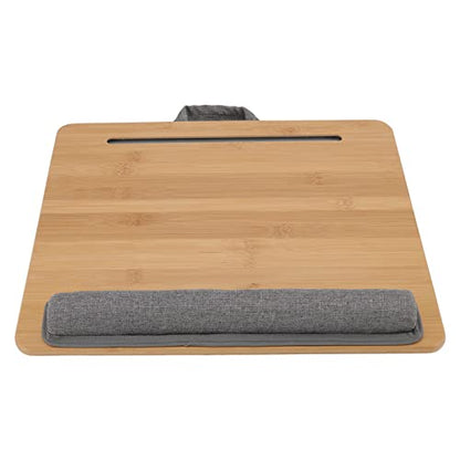 Lap Desk, Multifunction Bamboo Laptop Table with Cushion, Ergonomic Angle, Natural, Safe, Sturdy 3 in 1 Pillow Top Laptop Desk for Reading Writing Playing