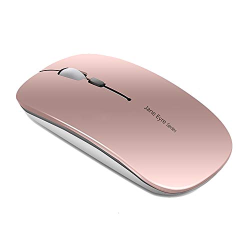 Uciefy Q5 Slim Rechargeable Wireless Mouse, Silent Computer Mouse Rose Gold | 2.4GHz Optical, USB C Charging, Battery Indicator, Ultra Thin, Portable, 1600 DPI, Ambidextrous, USB Receiver, Type C Adapter - color: Rose Gold