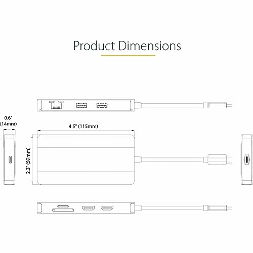 StarTech 8-in-1 USB-C Mini Dock, Dual 4K 60Hz HDMI, 5Gbps, GbE, SD, 100W | Dual HDMI via MST, DisplayPort 1.4 with DSC, HDR10, Ultrawide 21:9, 12in/30cm cable, Automatic driver setup, Ubuntu - style: Dual monitor
