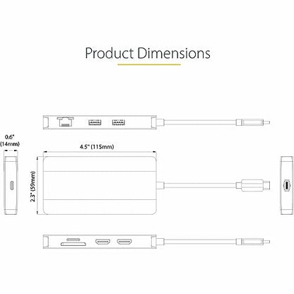 StarTech 8-in-1 USB-C Mini Dock, Dual 4K 60Hz HDMI, 5Gbps, GbE, SD, 100W | Dual HDMI via MST, DisplayPort 1.4 with DSC, HDR10, Ultrawide 21:9, 12in/30cm cable, Automatic driver setup, Ubuntu - style: Dual monitor