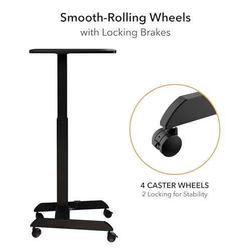 Mount-It! Rolling Laptop Desk Adjustable Height (29.6”-44.2”), Mobile Workstation Cart with 23.6” x 20.5” Desktop, Small Sit-Stand Desk for Home, Office, or Classroom in Black - color: Black