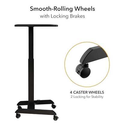 Mount-It! Rolling Laptop Desk Adjustable Height (29.6”-44.2”), Mobile Workstation Cart with 23.6” x 20.5” Desktop, Small Sit-Stand Desk for Home, Office, or Classroom in Black - color: Black