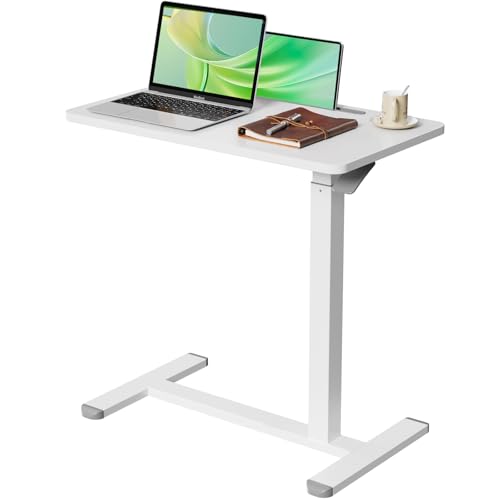 Gibbon Mounts 28” Rolling Mobile Standing Desk, Bedside Table with Wheels | Portable Laptop Desk with Slot, Hidden Wheels, Small Overbed Pneumatic Height Adjustable Cart for Bed, Couch, Hospital, White - color: White, size: 28"