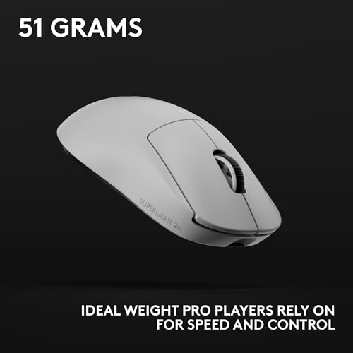 Logitech Pro X Superlight 2c Wireless Gaming Mouse 51g Compact - White | Compact mini size, symmetrical shape, <8 kHz polling, 44K DPI, PowerPlay charging, USB-C, 5 buttons, PC/Mac - color: White, size: Compact, style: Mouse