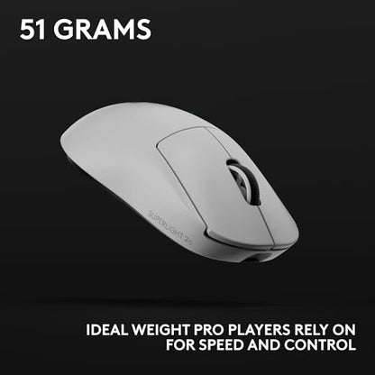 Logitech Pro X Superlight 2c Wireless Gaming Mouse 51g Compact - White | Compact mini size, symmetrical shape, <8 kHz polling, 44K DPI, PowerPlay charging, USB-C, 5 buttons, PC/Mac - color: White, size: Compact, style: Mouse