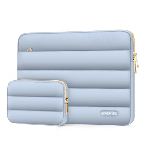 MOSISO Laptop Case 14 inch, 14 inch Puffy Laptop Sleeve Compatible with HP Lenovo Dell ASUS Acer, HP Stream, Dell Latitude, Lenovo IdeaPad, Polyester Horizontal Bag with Small Case, Baby Blue - color: Baby Blue, size: 14 inch