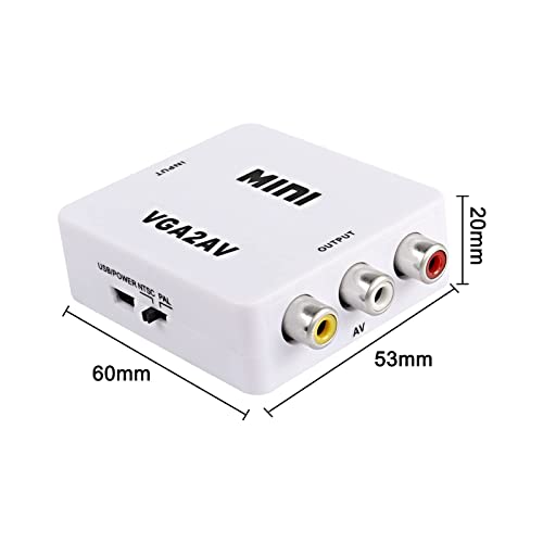 XMSJSIY VGA to AV RCA Composite Converter Adapter Box with USB Power Cable HD 1080P Audio Video Converter PC to TV Set Top Box
