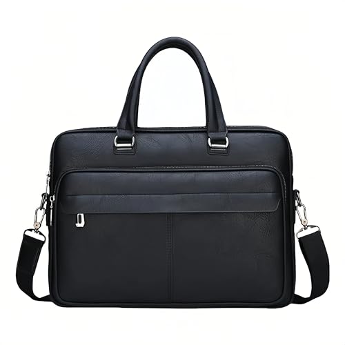 Vintage Leather Laptop Briefcase, 16 Inch Messenger Bag, Crossbody Shoulder Computer Satchel for Men Office Computer Bag - color: Black