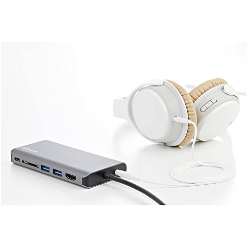 StarTech 8-in-1 USB-C Travel Dock, 4K HDMI or VGA, 100W PD, SD, GbE, Audio | Windows, macOS, ChromeOS, iPadOS, Android, Driverless, 3x USB 3.0 5Gbps, Audio headset jack, 1ft/30cm cable, 85W