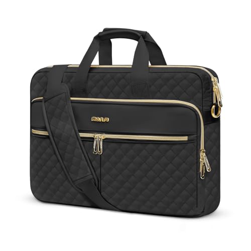 MOSISO 17-17.3 inch Laptop Bag, Laptop Briefcase Messenger | Compatible with Dell, HP, Lenovo, Asus, Acer, Square Quilted Computer Bag Work Office Business with 3 Pockets&Strap, Black - color: Black, size: 17.3 inch
