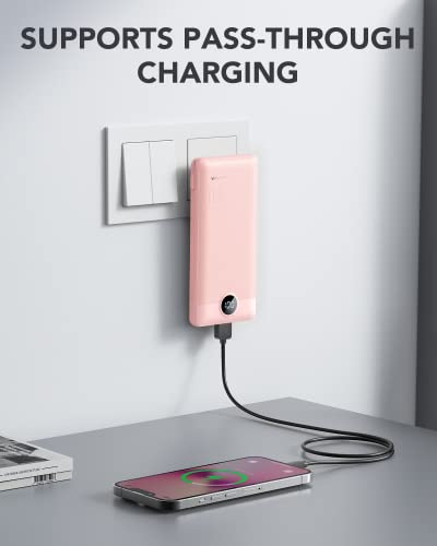 VRURC Portable Charger, Power Bank Built-in Cables and AC Wall Plug | USB C Power Bank 10000mAh Travel Essentials Phone Charger Compact External Battery Pack For Smart Phones, Tablets etc-Pink - color: Pink