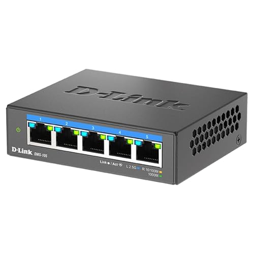 D-Link 5-Port 2.5GB Unmanaged Gaming Switch with 5 x 2.5G - Multi-Gig, Network, Fanless, Plug & Play (DMS-105),Black - size: 5 Port Multi-Gig 2.5Gb