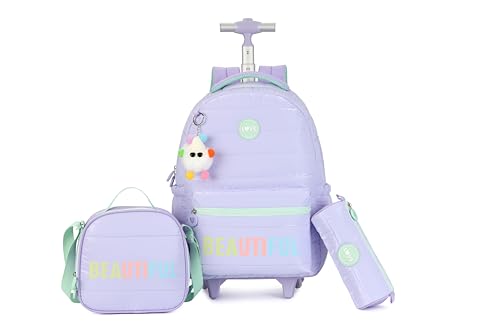 Large Rolling laptop Backpack Set with Lunch Bag, Kids Backpack for school girls kids with Wheels (BEAUTIFUL PURPLE) - color: Beautiful Purple