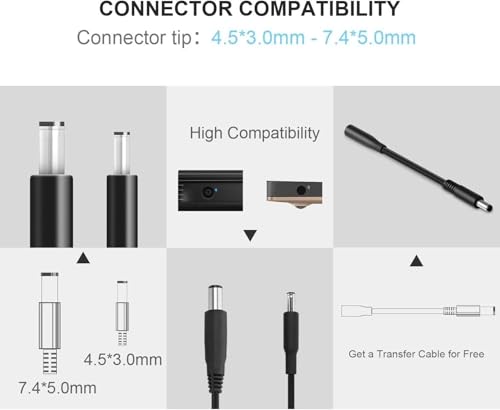 19.5V 4.62A 90W AC Charger Fit for Dell Inspiron 11 13 14 15 17 3000 5000 7000 Series Laptop Dell Latitude 14 15 Series Laptop Power Adapter Supply Cord