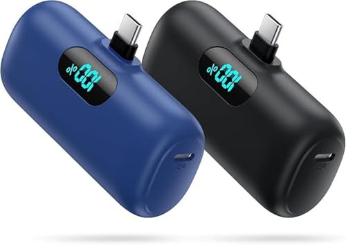 [2 Pack]Small Portable Charger for iPhone 17/16/15 Series,5000mAh 3A PD USB C Power Bank, Mini Travel Essentials Battery Pack for iPhone 17/17 Pro/16/16 Plus/16 Pro/15 Pro Max,Samsung,Android/LG etc - color: Black+Blue, size: 5000mah