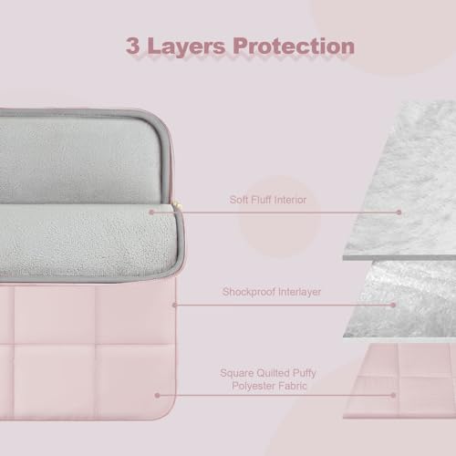 Laptop Case 13.3 inch,13-13.3 inch Puffy Laptop Sleeve Compatible with MacBook Neo/Air 13 13.6/Pro 13/Pro 14,HP Dell ASUS Acer Lenovo,Twelve Square Quilted Computer Bag with 2 Pockets,Pink - color: Pink, size: 13.3 inch