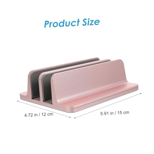 HOMSFOU Vertical Laptop Stand Dual Slots Aluminum Desktop Holder for Tablet and Notebook Optimizes Desk Space and Stability for Use