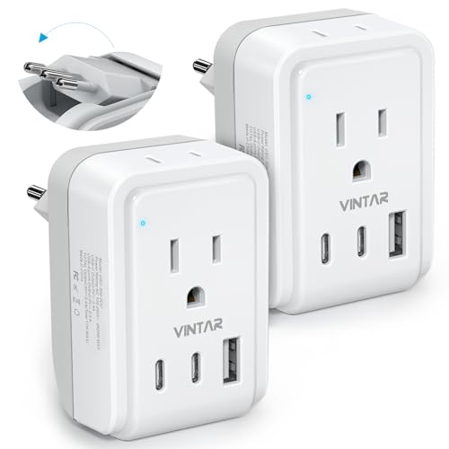 VINTAR Foldable Italy Travel Plug Adapter, 2 Pack Type L Adapter with USB-C | 2 Outlets, 3 USB Ports, 3 Prong Grounded Plug, Power Adapter for US to Italy Rome Chile Uruguay Libya - style: Type L - Italy Chile