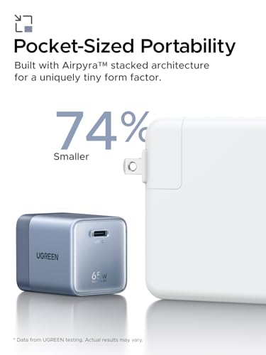 UGREEN Nexode Air 65W USB C Charger, Foldable Mini Charger Block Fast Charging with USB C Cable, GaN Charger for MacBook Air/Neo/Pro, iPhone 17 16, Galaxy S26/S25, iPad, Blue - color: Blue