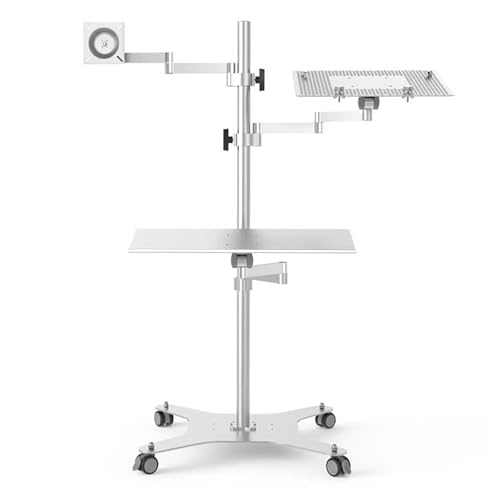Floor Laptop Stand,Universal Mobile Single Monitor Mount,with Wheels and Keyboard Tray,Adjustable Angle and Height,Loading Capacity 8kg