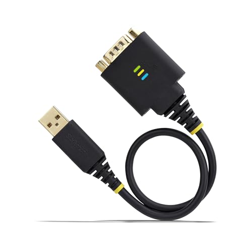 StarTech 1ft USB to Serial Adapter Cable, FTDI, 30cm (1P1FFC-USB-SERIAL) | USB-A to DB9 RS232, Interchangeable DB9 Screws Nuts, COM Retention, LED Indicators - size: 1ft