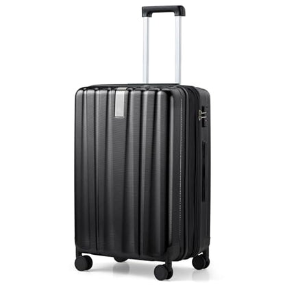 Hanke 24 Inch Expandable Checked Luggage Lightweight PC Hard Shell luggage Suitcases with Wheels Travel Luggage Rolling Large Suitcase Travel Luggage Bag for Go To University.(Jet Black) - color: Jet Black, size: Expandable 24 Inch